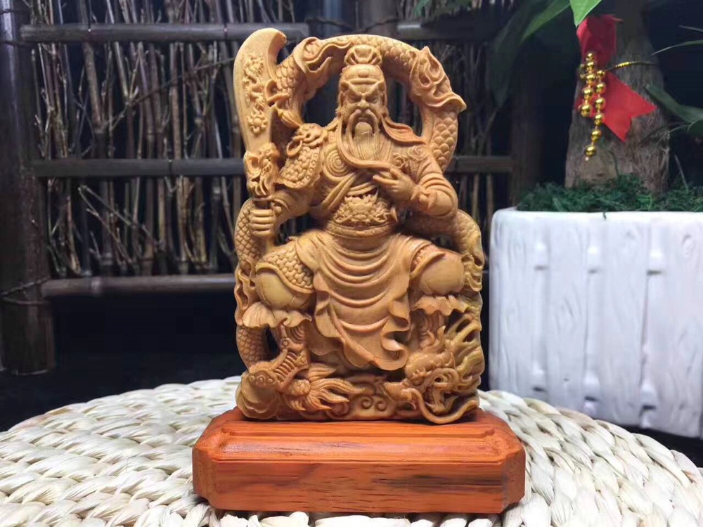 崖柏双面精雕关帝圣君关公财神礼品家居办公摆件工艺品木雕礼盒装