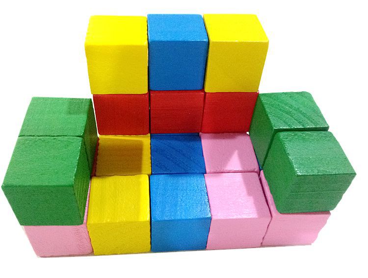 木制正方形彩色积木小学数学教具正方体方块幼儿早教立方体2cm