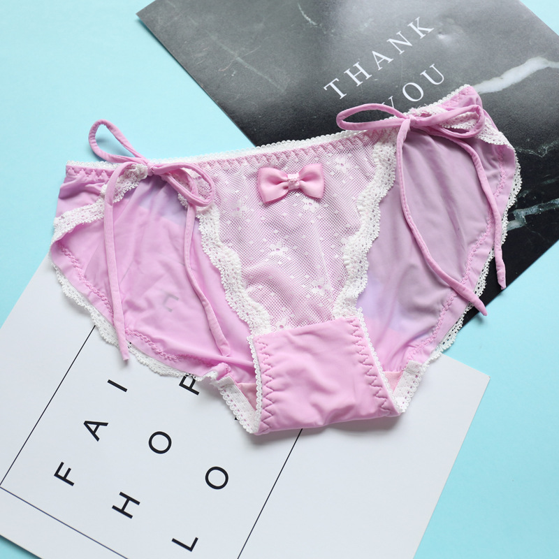 a271 二次元少女系带双绳网纱牛奶丝女士内裤批发 性感短裤三角裤