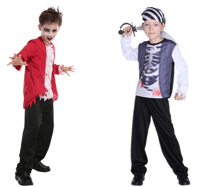 万圣节儿童化妆舞会cos服饰男童数码骷髅小海盗 丧尸小男孩服装
