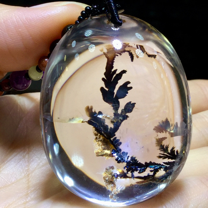 东海水晶 天然软锰矿树吊坠