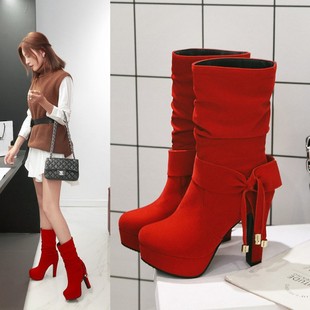 红色防水台短靴