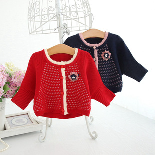 idea fish品牌童装2017秋季新款羊毛衫韩版女童夹色曲边开衫9102