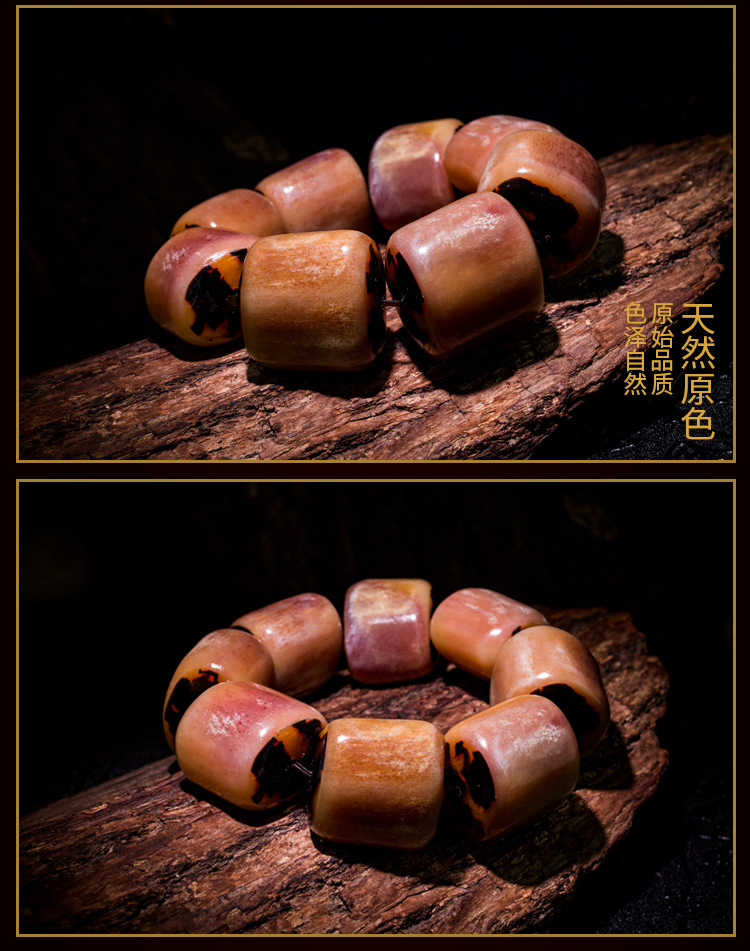 天然满血骆驼骨镶嵌龟壳手串高仿大猫骨手链大豆豆款男士文玩佛珠