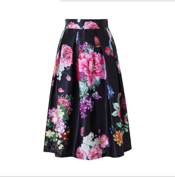 实拍 速卖通爆款印花显瘦半身百褶蓬蓬裙a字裙欧美亚马逊