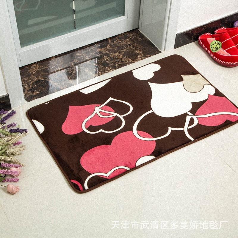 Coral Fleece Pattern Carpet Floor Mat Kitchen Bathroom Bathroom Step Mat Doorway Door Mat Dirt Trap Mats