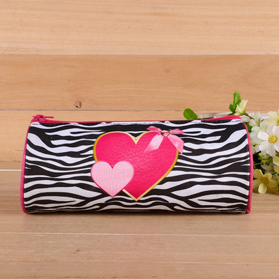 定制牛津布圆筒拉链笔袋 斑马纹铅笔袋 韩版涤纶卡通学生文具袋