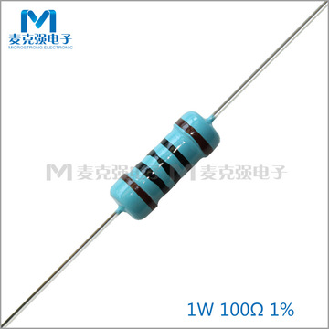 散装直插金属膜电阻1w 100欧 1% 五色环电阻100r 棕黑黑黑棕