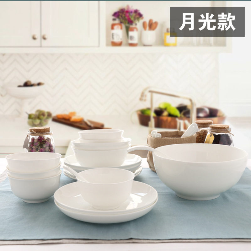 Tangshan Bone China Tableware Set 22 Pieces Bone China Household Korean Pure White Dishware Set Gift Box