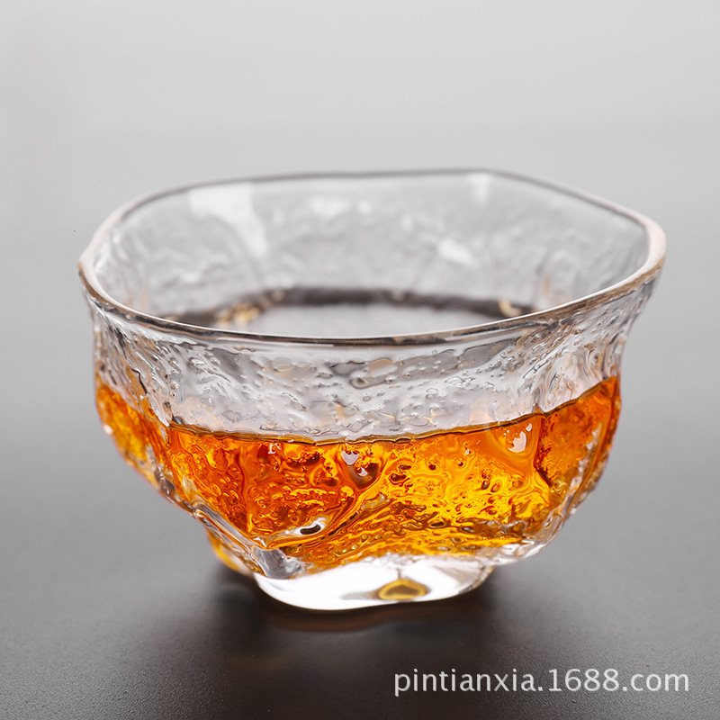 日式手工锤纹耐热玻璃品茗杯功夫茶杯小茶碗个人单杯主人杯子茶具