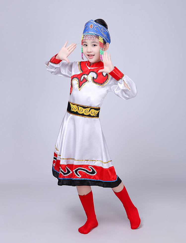 蒙古族服装儿童女孩演出服饰小孩蒙古袍女童款新款蒙古族袍舞蹈服