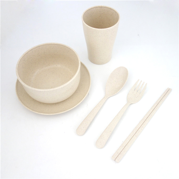 礼品_小麦秸秆便餐具携塑料餐具礼品套装 食品级可降解塑料勺筷 - 阿