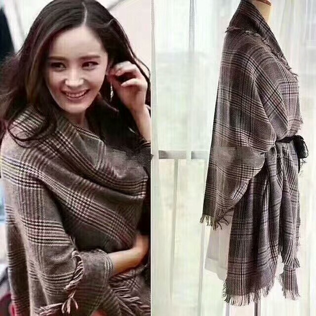 欧美风英伦复古格子围巾杨幂同款女冬季百搭加厚文艺披肩两用