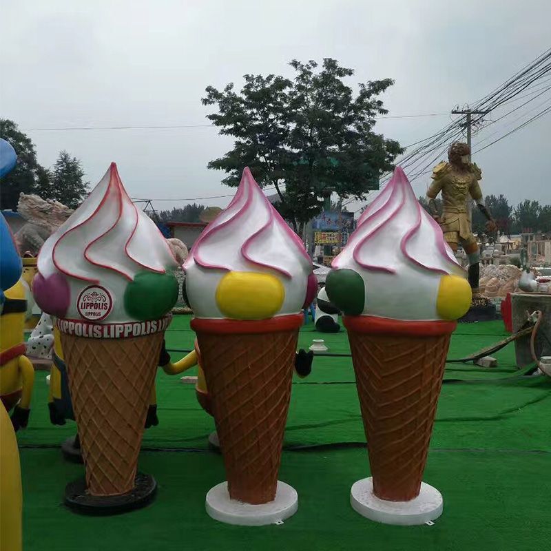 玻璃钢仿真冰激凌甜筒雪糕雕塑 大型卡通彩绘冰淇淋迎宾美陈摆件