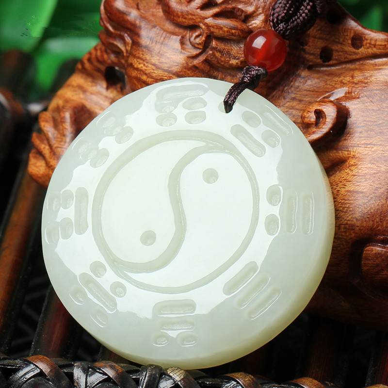 天然和田玉白玉太极八卦吊坠 男女款转运玉坠挂件 送证书玉石批发