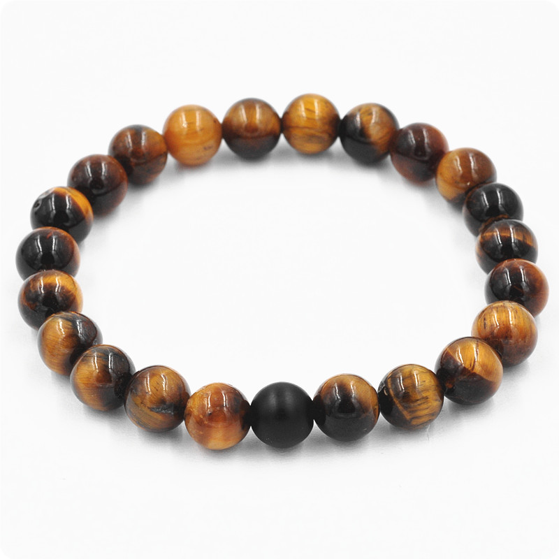 欧美热卖 天然哑黑磨砂石虎眼石佛珠手链 男女手串情侣套装手链
