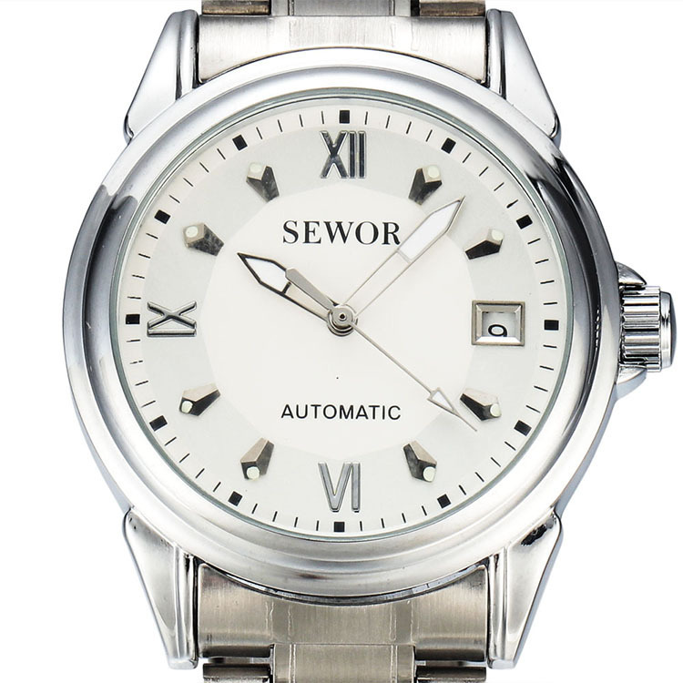 新款男士休闲腕表 不锈钢sewor合金表带机械表 普通玻璃镜面手表