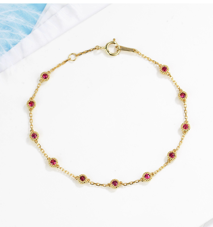 18k金红宝石手链 k金au750镶嵌彩色红宝石手链清新款珠宝首饰定制