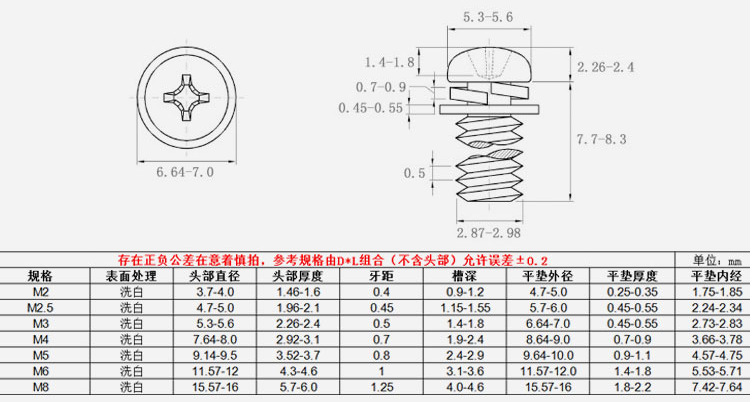 304十字槽盘头组合螺丝 平弹垫三组合螺栓 gb9074.4大头 m8