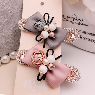 新款韩版时尚蝴蝶结发夹 布艺满钻发卡刘海夹子 头饰发饰发夹批发