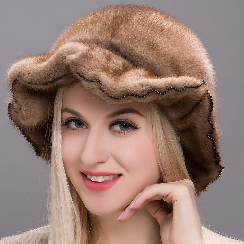 新款貂皮帽子女款水貂毛帽子女士整貂帽礼帽护耳帽速卖通热销