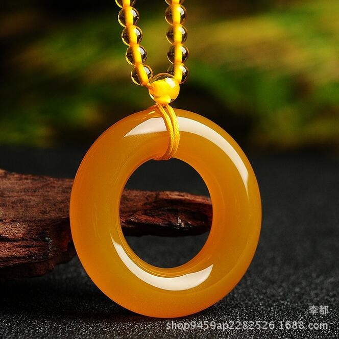 天然a货黄玉髓平安扣吊坠玛瑙圆环男女款玉怀古玉髓圆环挂件