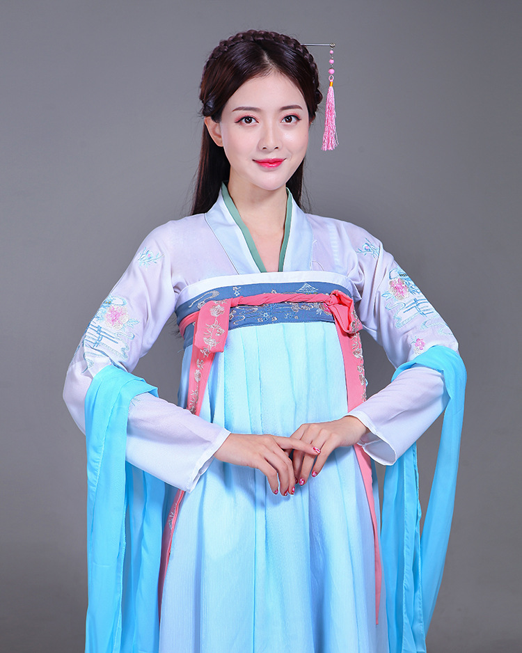 汉服女古装襦裙改良唐朝长袖贵妃摄影服饰演出服公主齐胸服