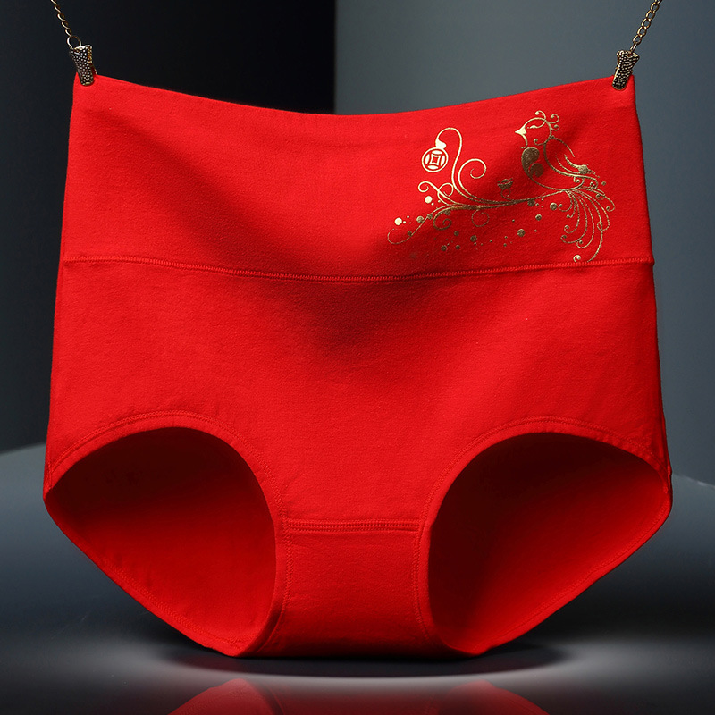 Year of Birth Scarlet Panties Bronzing Printed Red High Waist Underwear Festive Bright Red Koi Printed Underwear Wholesale