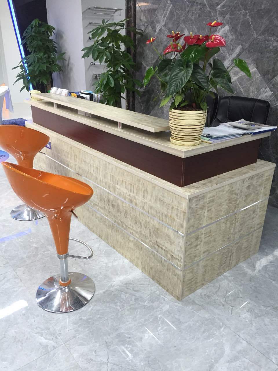 新款前台办公桌时尚简约收银台接待转角定做广东办公家具