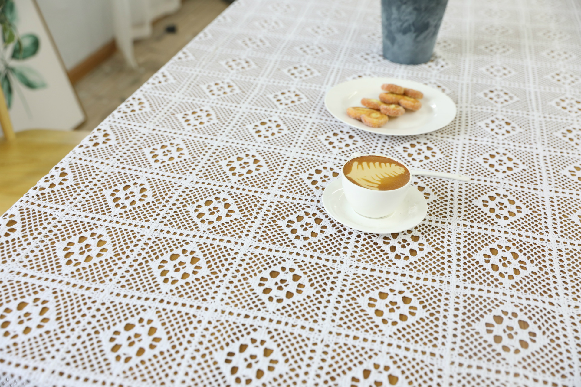 美式乡村针织白色钩针桌布镂空麻棉桌布茶几餐桌台布盖巾一件代发