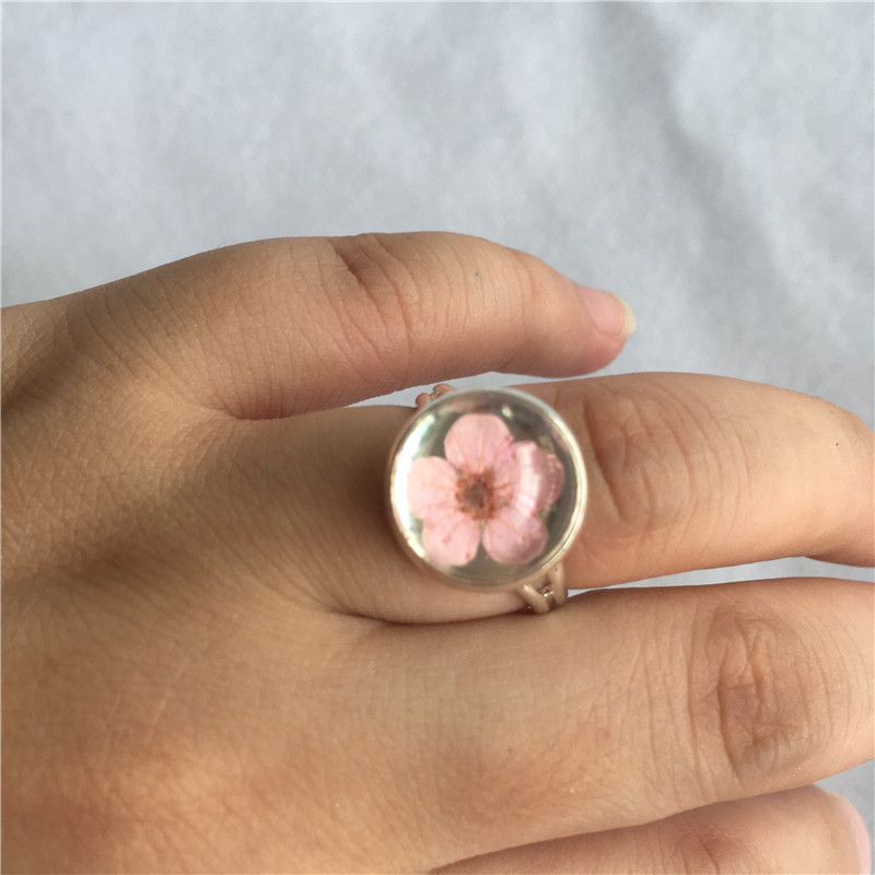 小清新干花戒指永生花樱花押花时光宝石戒指森女系天然干花饰品