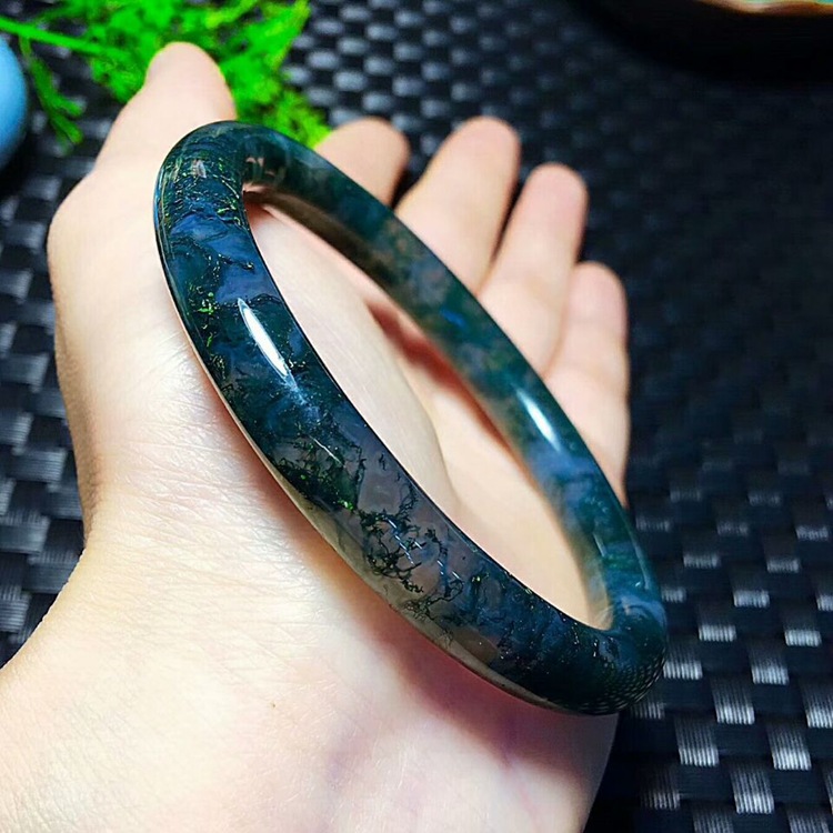 天然水草玛瑙圆条手镯