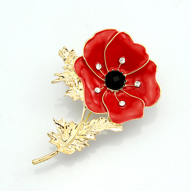 Supply British Kate Middleton Commemorative Crystal Brooch Fashion Dripping Oil Diamond Poppy