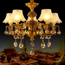 阿灯欧式全铜水晶吊灯美式客厅卧室餐厅单层5头玻璃灯罩吊灯9331