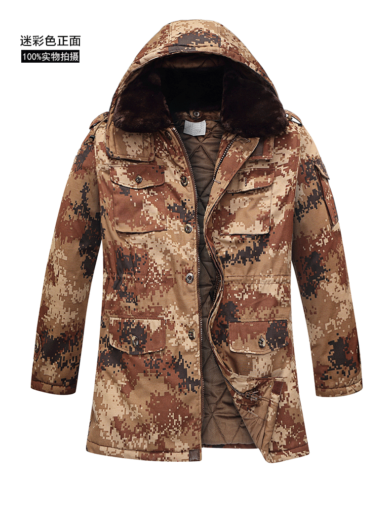 冬季新款防水抗寒连帽军大衣男式户外棉大衣加厚长袖拉链迷彩棉服