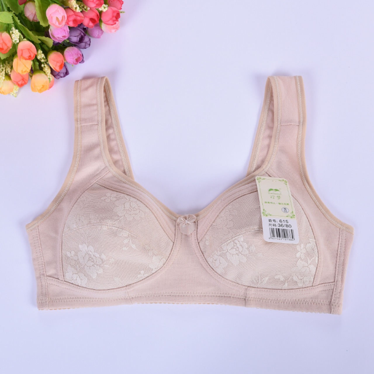 珍梦615纯棉后扣中老年薄棉文胸 新款固定双肩带文胸 款式多样
