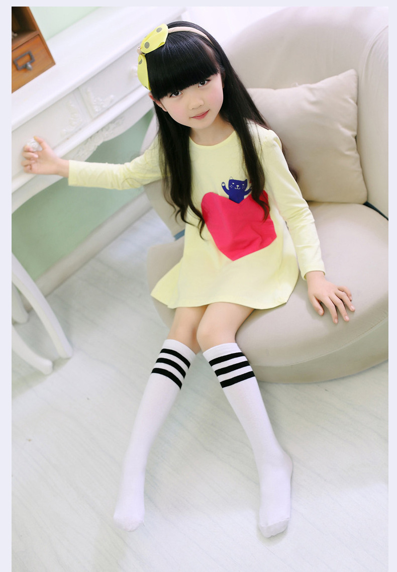 白色儿童三杠袜子三条杠运动足球袜演出学生袜条纹三道杠中长筒袜_贤