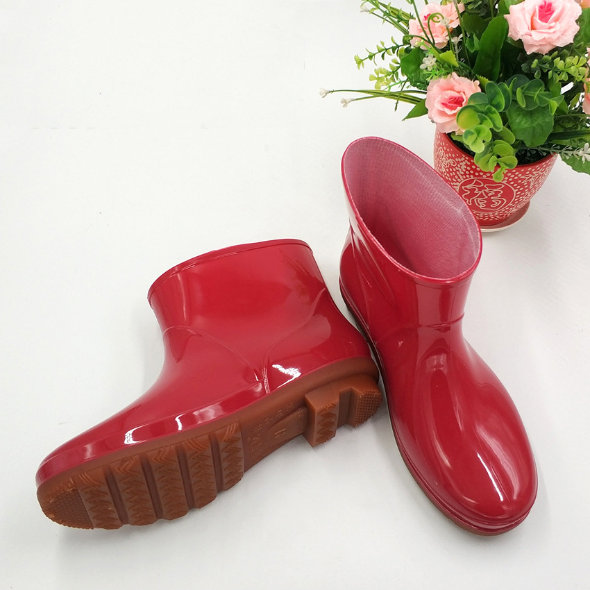 时尚新款纯红中筒女士雨鞋春秋冬季防滑雨靴水鞋塑料劳保胶鞋批发