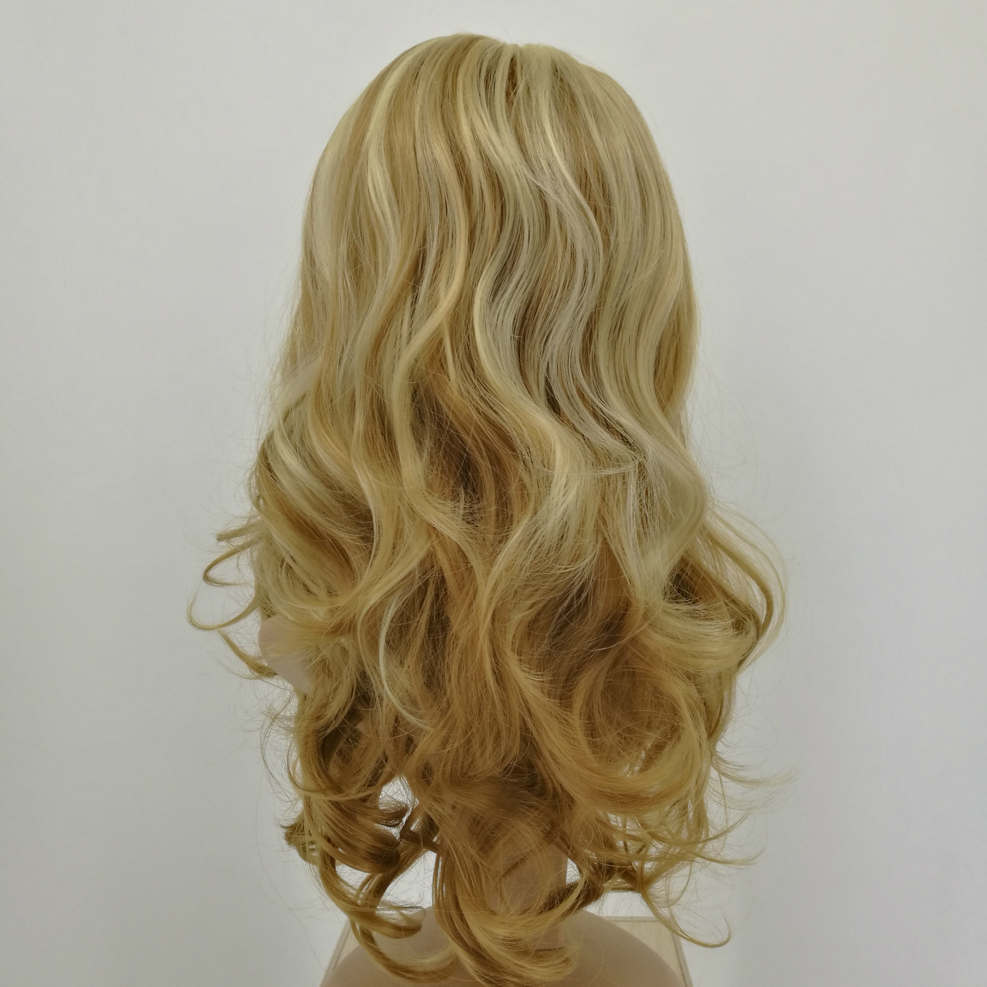 欧美跨境假发外贸金色长卷发三七分混色大波浪斜刘海假发头套女