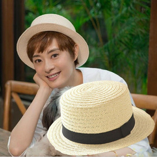 小清新短发帽子 孙俪同款草帽 女英伦夏天小礼帽 沙滩度假遮阳帽