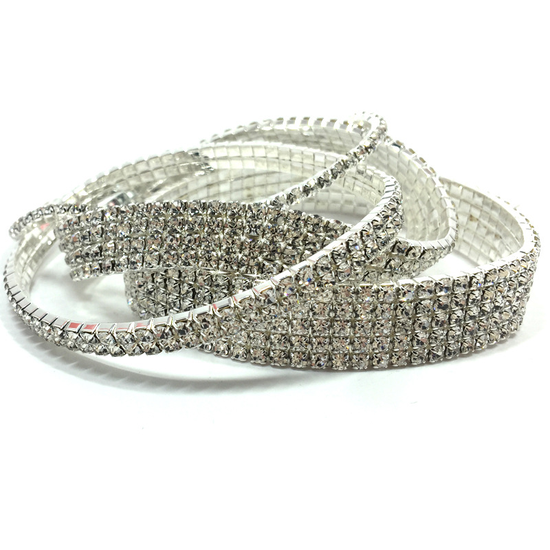 European and American Rhinestone Rows of Diamond-Embedded Elastic Crystal Anklet Bracelet Multi-Layer Optional Silver Gold