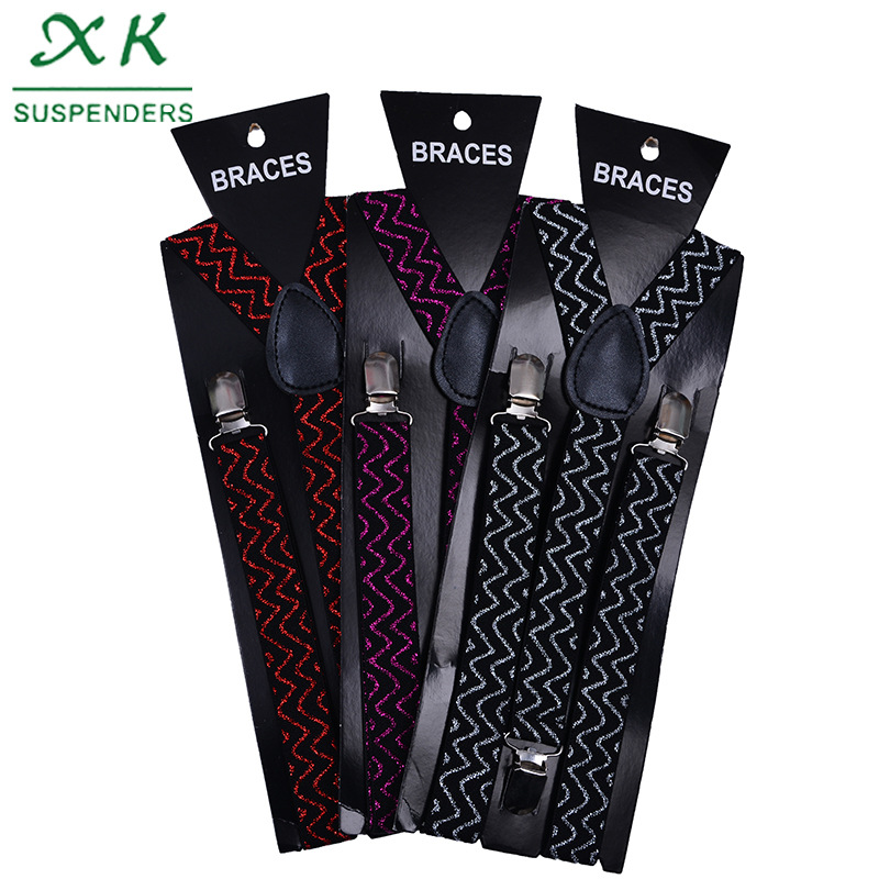Adult Water Ripple Strap Wholesale Fashion Pattern Unisex Elastic Three Clip Strap Suspenders Wholesale