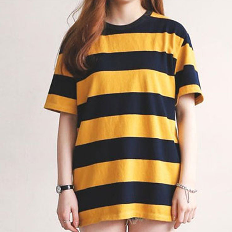 Women's Korean-Style Striped Short-Sleeved T-shirt Loose Spring Women's Summer Base Shirt Loose Figure Flattering Short Sleeve Top