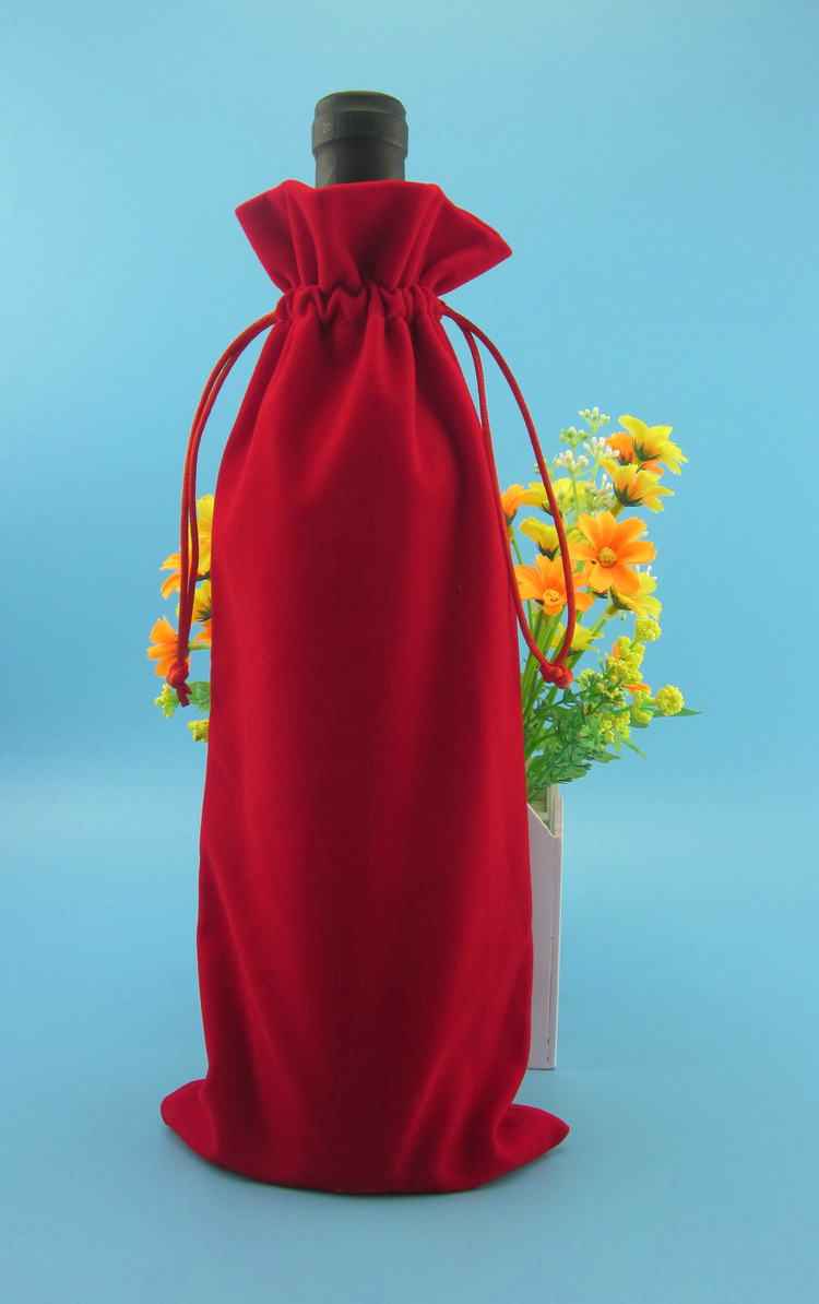 厂家供应大红色红酒礼品绒布袋袋 绒布袋定做140*335mm