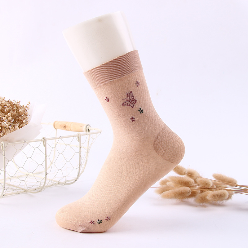 Spring and Summer Women's Bending Plate Stockings Women's Stockings with Heels Middle-Aged and Elderly Female Stocking Flower Stockings with Patterns