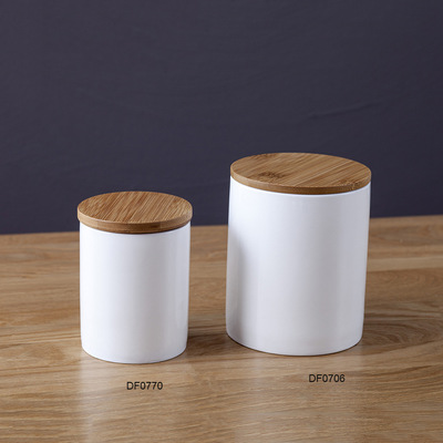 oem定制 厨房陶瓷罐竹木盖中式储物罐密封罐圆柱形大号白瓷茶叶罐