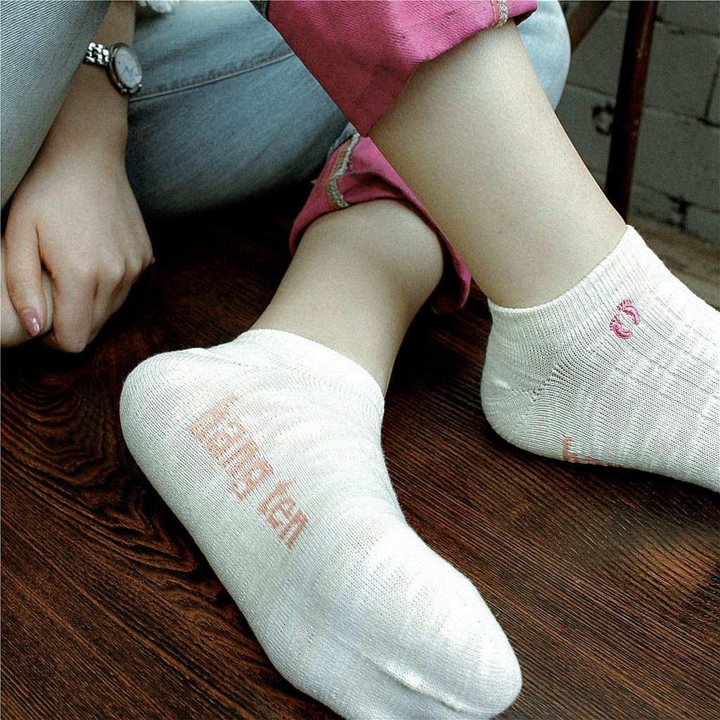 外贸原单女船袜低腰刺绣欢腾hang ten美国出口复古粗线运动袜