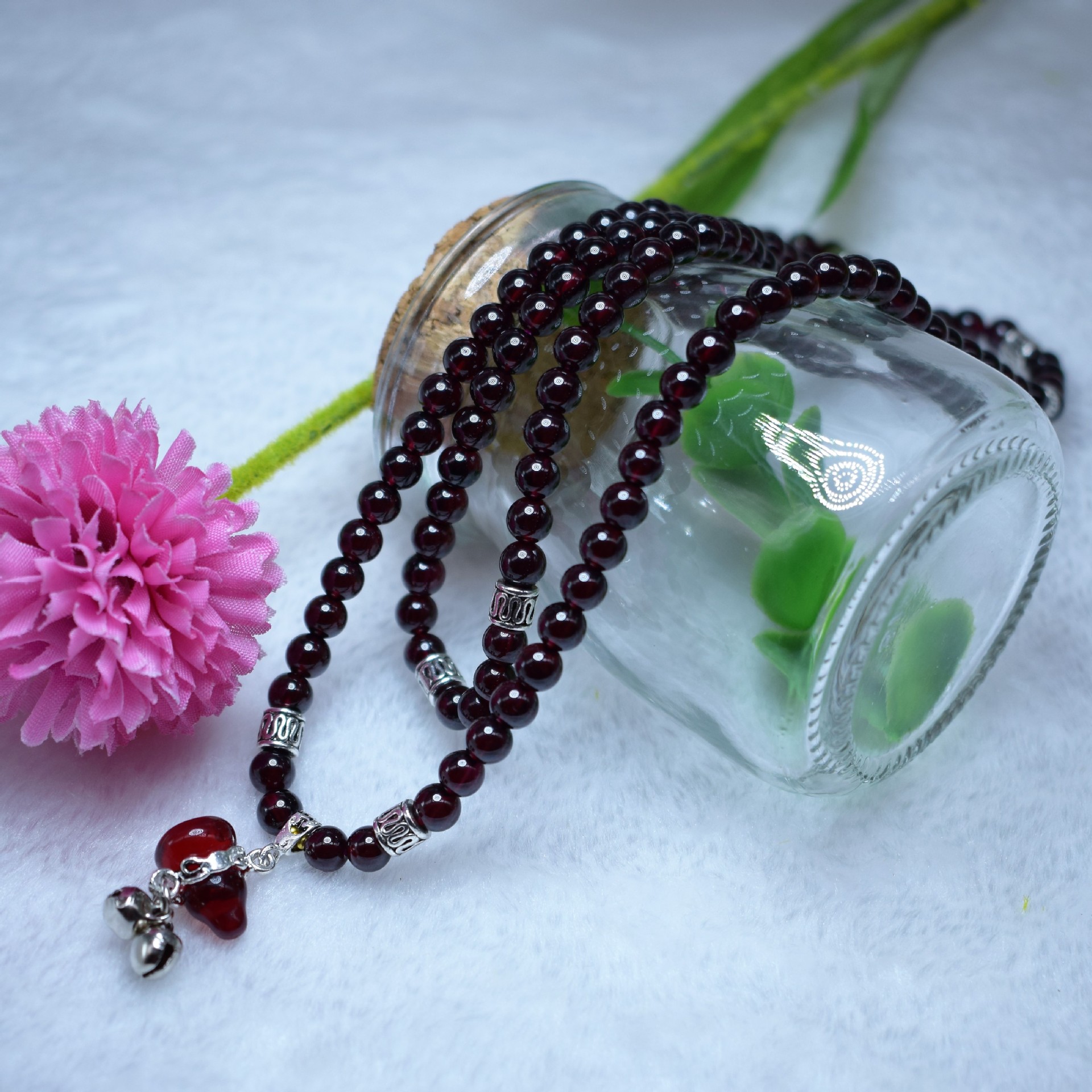 福晶缘珠宝 石榴石多圈手链 4圈石榴石配葫芦吊坠