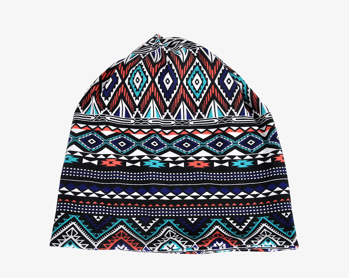 现货批发围脖帽子两用男女四季款棉质时尚几何图案成人时尚套头帽