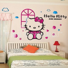宝宝卧室床头自粘墙贴画亚克力3d立体幼儿园卡通KT猫儿童房间装饰